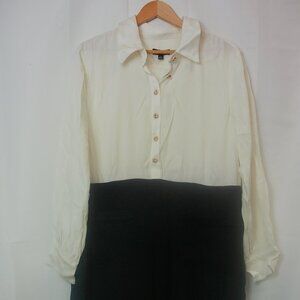 NWTS J.Crew Colorblock Shirt Dress Ivory Black Gold Button Front SZ 20